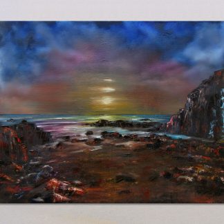 Sunset beach near Church Bay, Anglesey - Original Oil Painting
