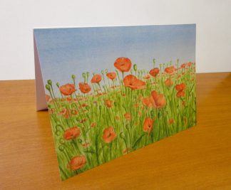 Poppies Fine Art Greetings, Birthday, Occasions card from an original watercolour painting, A5 landscape