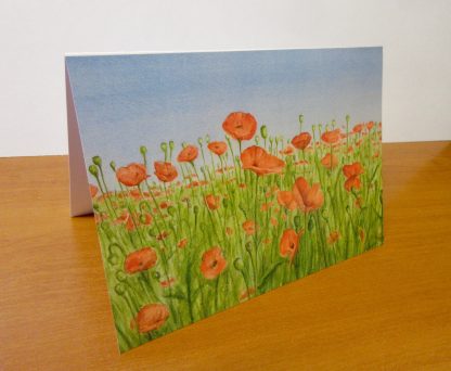 Poppies Fine Art Greetings, Birthday, Occasions card from an original watercolour painting, A5 landscape