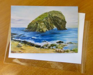 Ynys y Fydlyn Anglesey Coast nr Church Bay, Fine Art Greetings card from an original oil painting, A5 landscape