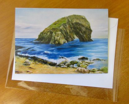 Ynys y Fydlyn Anglesey Coast nr Church Bay, Fine Art Greetings card from an original oil painting, A5 landscape