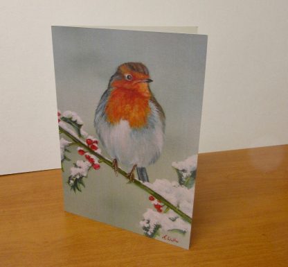 Snowy Robin Fine Art Christmas card, Winter greetings card from an original oil painting, A5 - Image 2