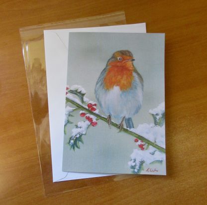 Snowy Robin Fine Art Christmas card, Winter greetings card from an original oil painting, A5