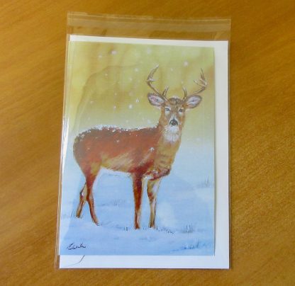 Snowy Deer Fine Art Christmas card, Winter greetings card from an original oil painting, A5 - Image 4