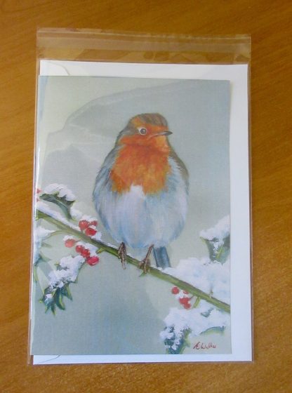 Snowy Robin Fine Art Christmas card, Winter greetings card from an original oil painting, A5 - Image 4
